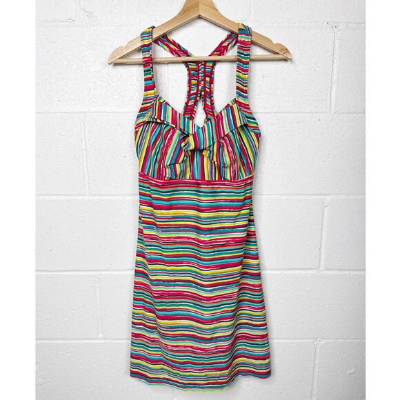 Athleta Salina Swim Dress Womens Small Multicolor Stripe Racerback‎ - Picture 1 of 9